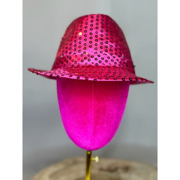 🎩 Electric Mammoth LED Light-Up Flashing Fedora Hat - Pink Sequins 🎩 - Picture 2 of 9